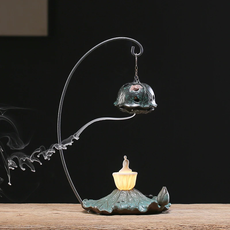 

Backflow Led Ceramic Incense Burner Flower Lotus Zen Garden Incense Burner Holder Flowing Quemador De Incienso Furnace EH50IN