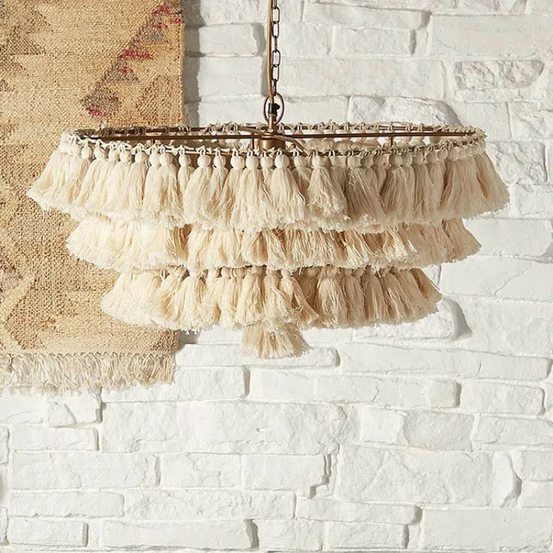 

Modern decorative chandelier Cotton tassel Bohemian style chandeliers chain Pendent E27/LED living room art lighting WF1107