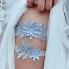 Женский Свадебный комплект эластичных кружевных колец до бедра, небесно-голубого цвета, подвязки с искусственным жемчугом для свадьбы, выпускного вечера