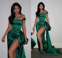 emerald green mermaid prom formal dresses 2020 sexy side silt off shoulder peplum plus size evening red carpet celebrity dress