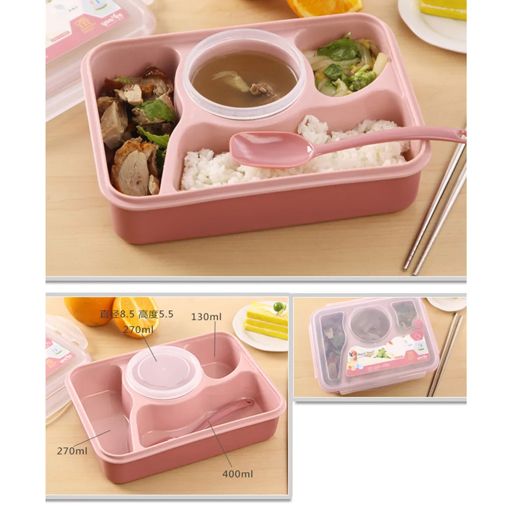 Lunchbox Portable Healthy Material Lunch Box Microwave Oven Heating Four-lattice Square Student Storage Food Boxes | Дом и сад