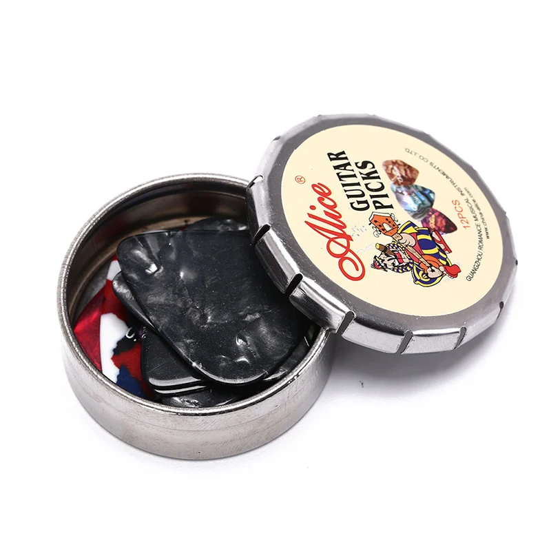 gitarre picks 12 bunte plektrum in einem niedlichen runde metall box akustische elektrische musikalische instrument gitarre pick randomclor free glo