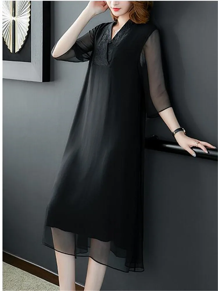 Черное шелковое платье Женский 2020 Сезон весна-осень Новинка Женские туфли