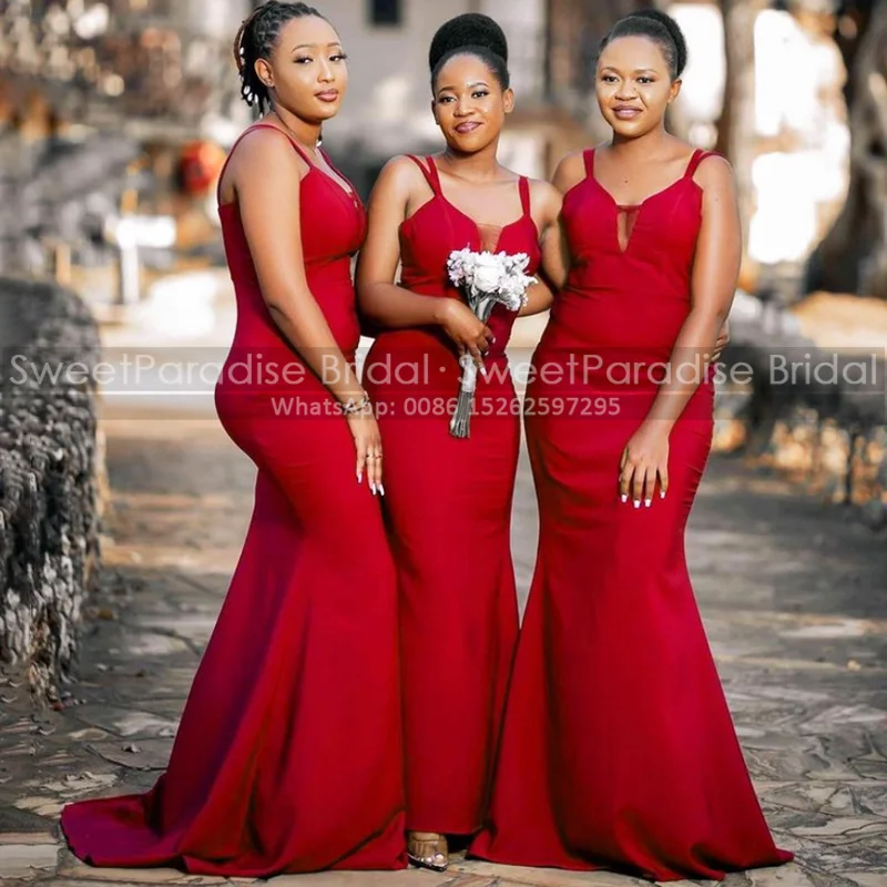 

Женское платье подружки невесты, красное платье-Русалка на тонких бретельках, длинное формальное платье для свадебной вечеринки, выпускног...