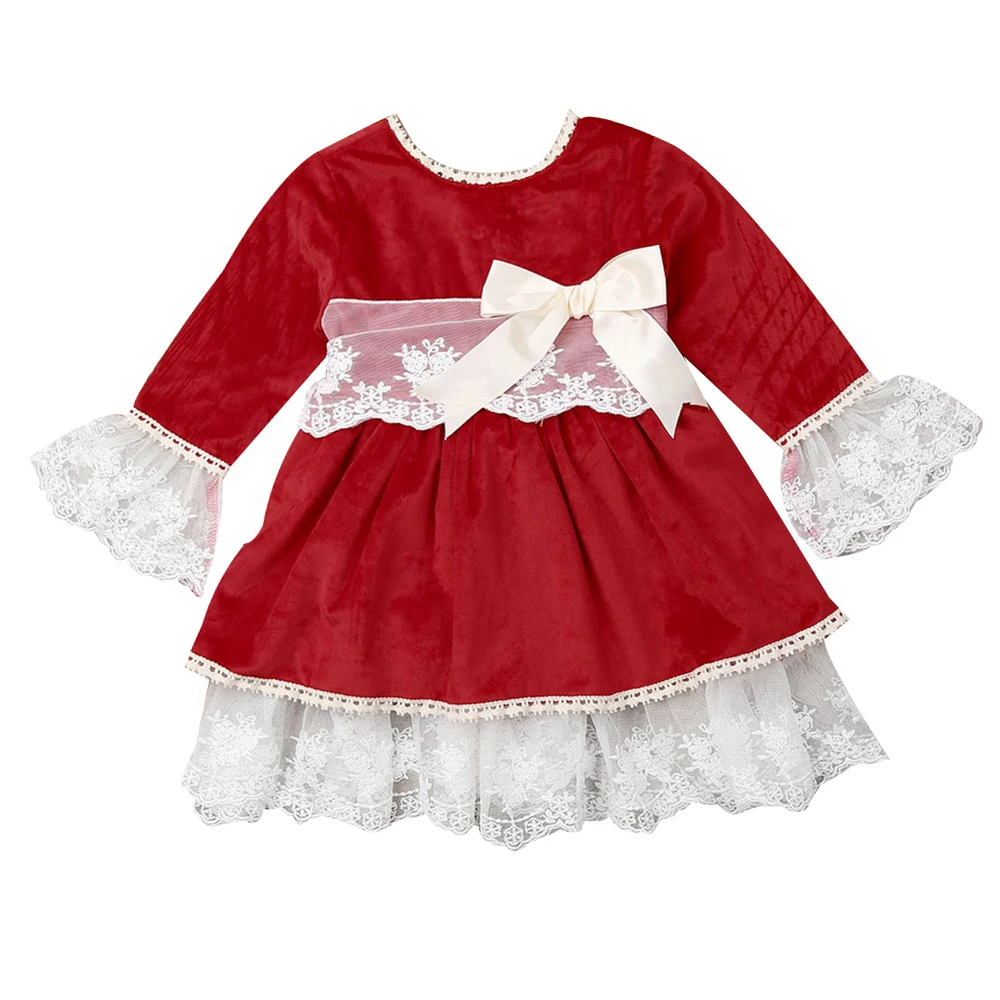 Рождественское платье для девочек милые платья с длинными рукавами и рюшами