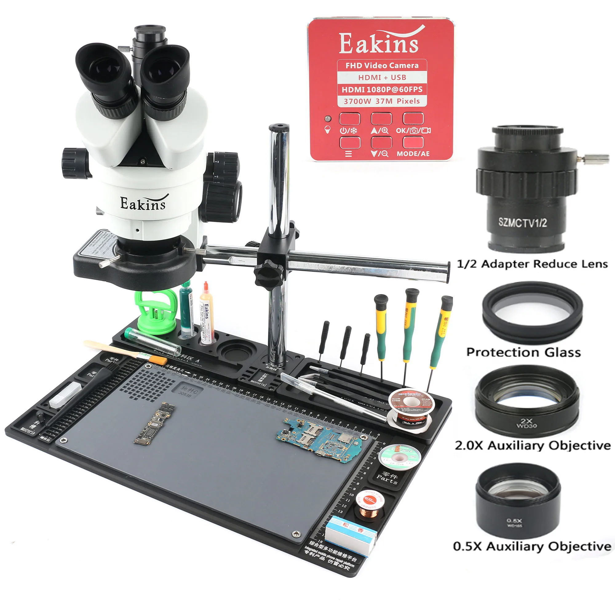 Simul Focal 3.5X-90X Zoom 37MP HDMI USB Тринокулярный Стерео микроскоп камера алюминиевая стойка для верстака для пайки печатных плат Ремонт - Цвет: R-B
