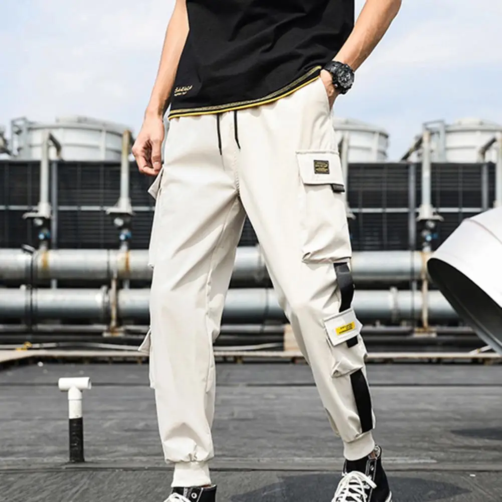 Casual Trousers Men Cargo Pants Multiple Pockets Loose Male Hip Hop Style Men Solid Color Hip Hop Style Pants for Daily Life