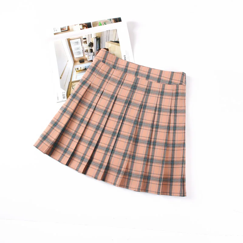 

Летняя короткая юбка Харадзюку размера плюс, Корейская клетчатая юбка, женская школьная юбка на молнии с высокой талией, клетчатая плиссиро...