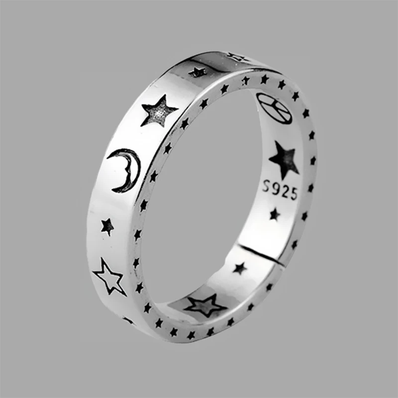 

Coconal Fashion Copper Opening Resizable Carving Star Moon Stylish Finger Ring Lady Party Bohemia Wedding Engagement Gift Ring