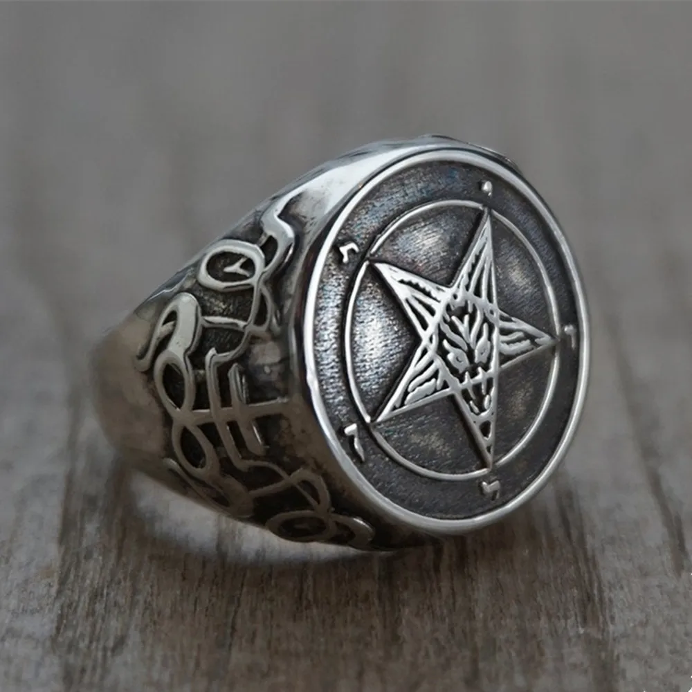 

EYHIMD Occult Stainless Steel Sigil of Baphomet Ring Gothic Witch Church of Satan Cross Rings Satanic Lucifer Jewelry