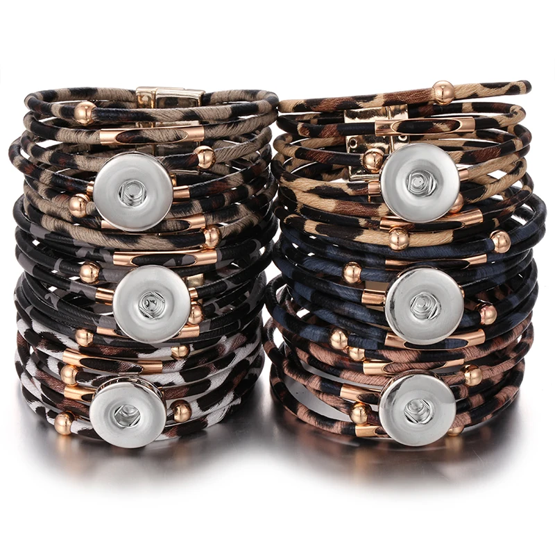 Новый кожаный браслет 18 мм с кнопками многослойный в стиле панк ювелирные