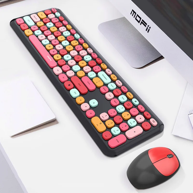 

Wireless Keyboard and Mouse Combo Silent 2.4GHz Wireless Connection with USB Receiver Colorful Cute 110 Keys Full-Sized Keyboard