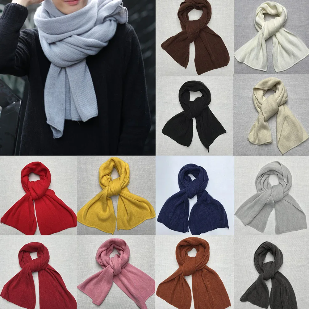 Мужской однотонный шарф вязаный кашемировый толстый теплый зимний длинный