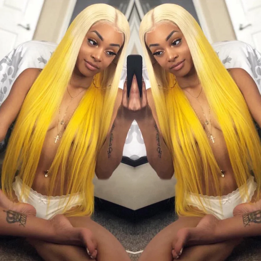 Yellow Wig EEWIGS высокая температура желтый блонд синтетический парик Серый прямой кружевной передний парик с волосами младенца бесклеевой Омбре парики для женщин - Цвет: Yellow Wig