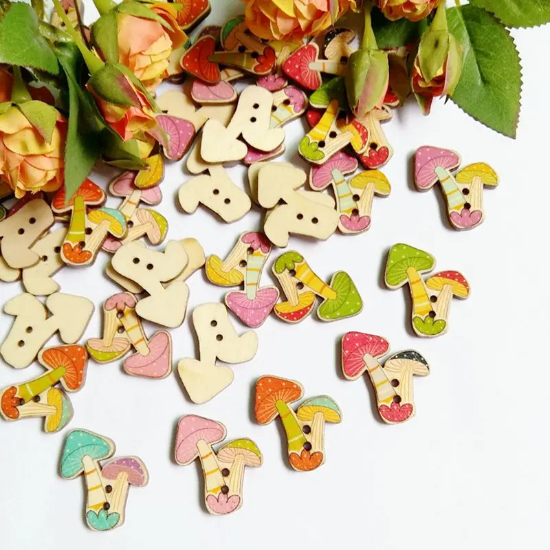 50 шт Многоцветный Животные Кнопки 2 отверстия гриб кнопки печати древесины