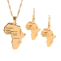 gold colored brass african map pendants necklace earrings for women africa party jewelry set