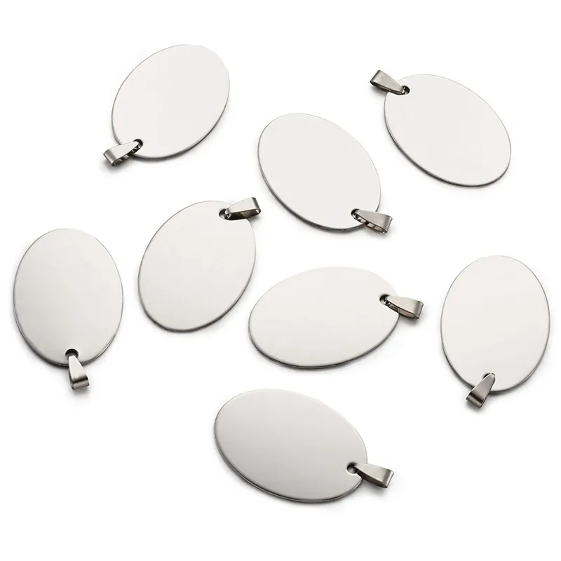 

50pcs 201 Stainless Steel Rectangle Blank Stamping Tag Pendants Charms Oval Flat Round with Snap on Bail for Jewelry Making