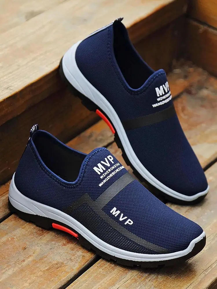 Мужские кроссовки без шнуровки спортивная обувь для бега синие Мокасины