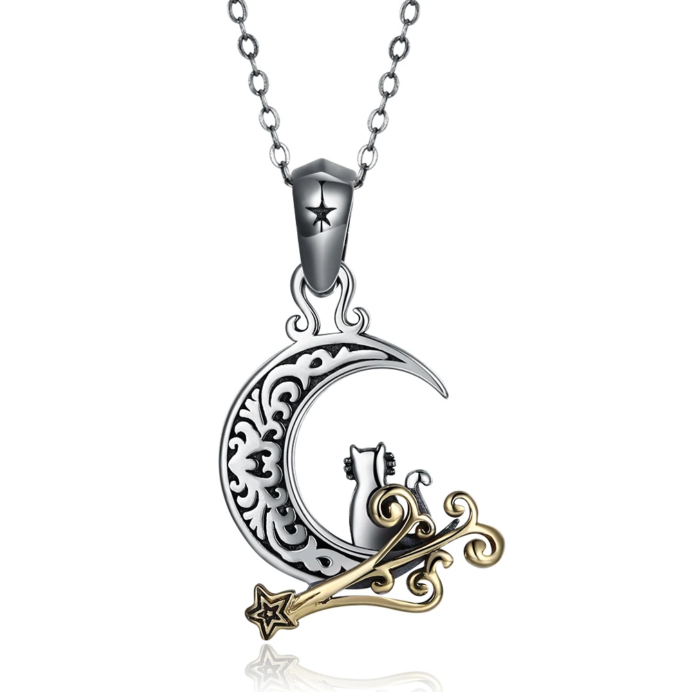 

SILVERHOO 925 Sterling Silver Pendant Necklaces For Women Retro Moon Elements Necklace Anniversary Simple Gift Jewelry Hot Sale