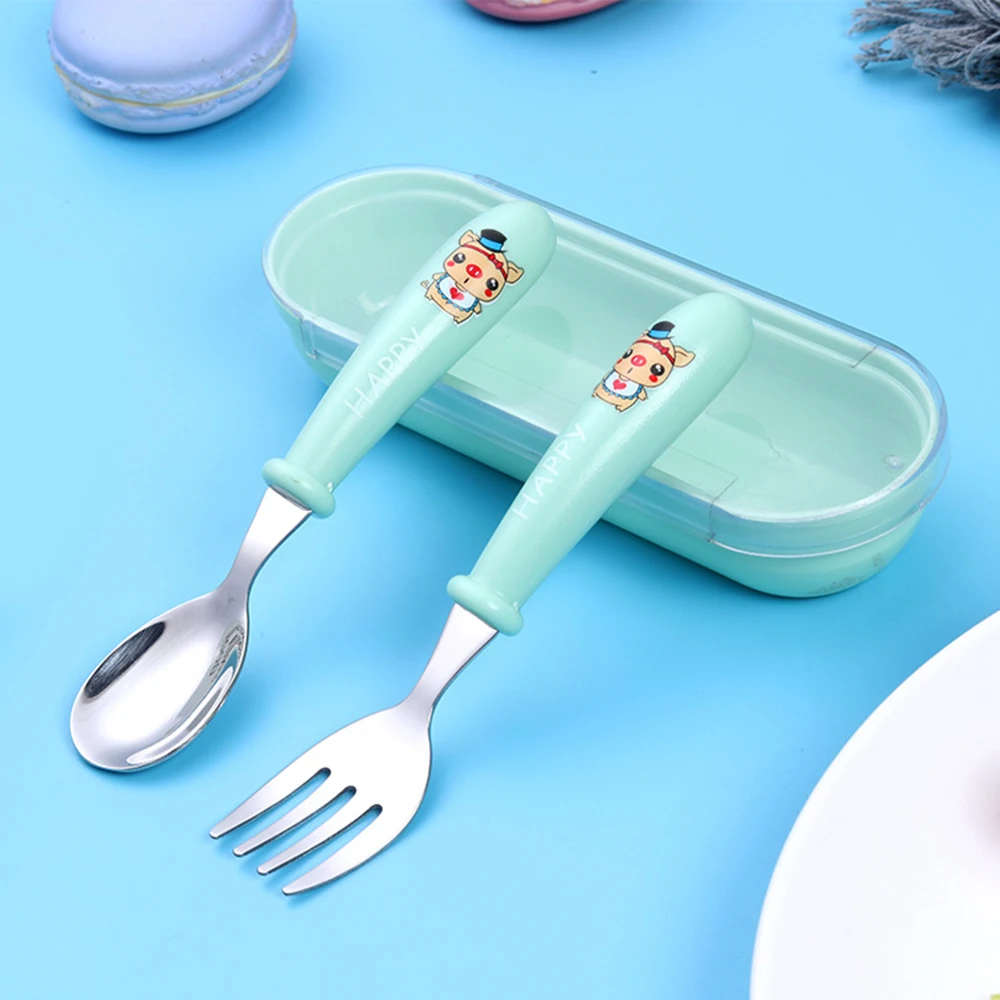 304 нержавеющая сталь детская мультяшная ложка для кормления набор вилок детского