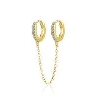 classic two ear hole piercing hoop earrings chain tassel double loops goldenwhite crystal simple bohemia earring jewelry gifts