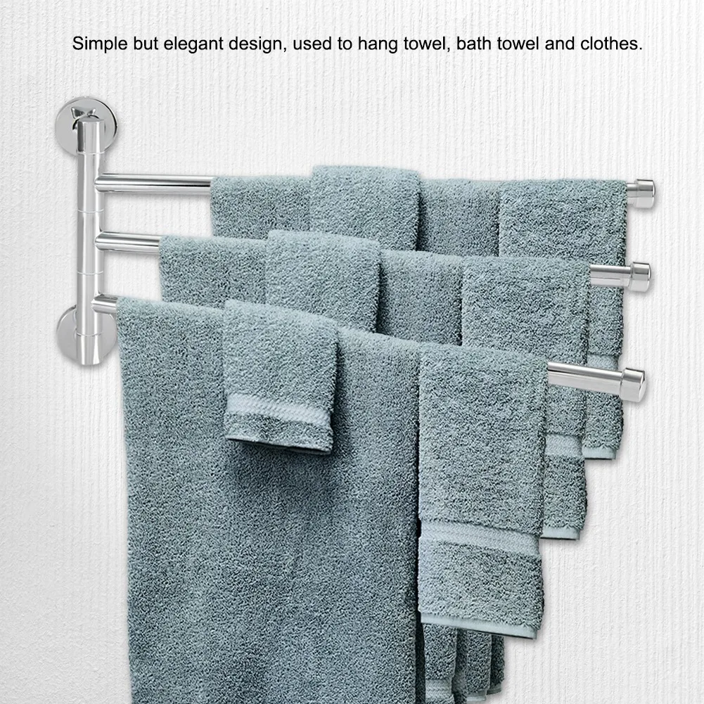 

Bathroom Wall Mounted Towel Rack Swing Out Rotating Towel Holder Hanger Shelf