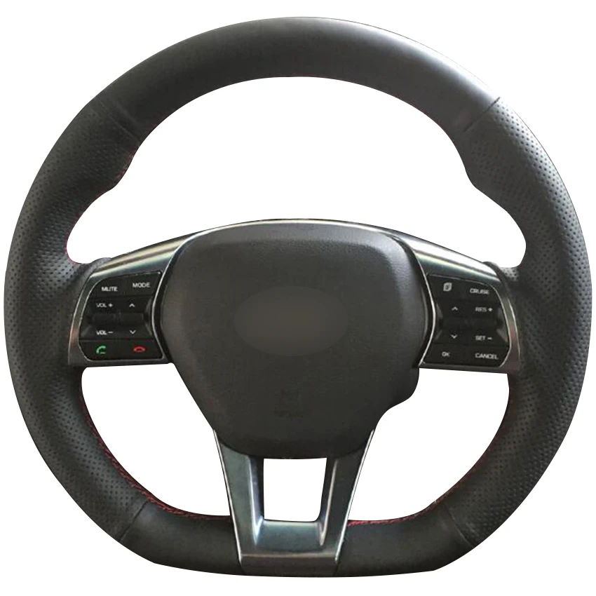 

Black Natural Leather Car Steering Wheel Cover for Hyundai Sonata 9 2015 2016 2017 (3-Spoke)