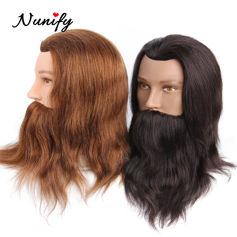 100% Real Human Hair Training Doll Head Men Hairdressing Training Head Cutting Practice Mannequin Head With Big Beard For Salon