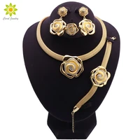 new indian dubai gold color jewelry sets elegant women african wedding jewelry set party crystal necklace ring bracelet earrings