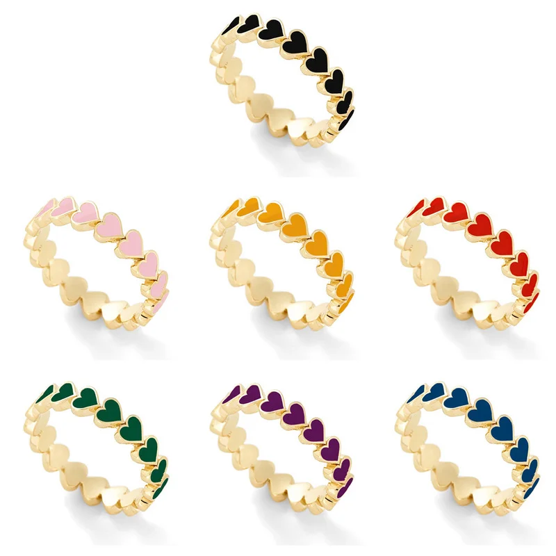 

New Style Colorful Enamel Heart-shaped Surround Cute Stacked Female Minimalist Ring Cute Heart-shaped Ring