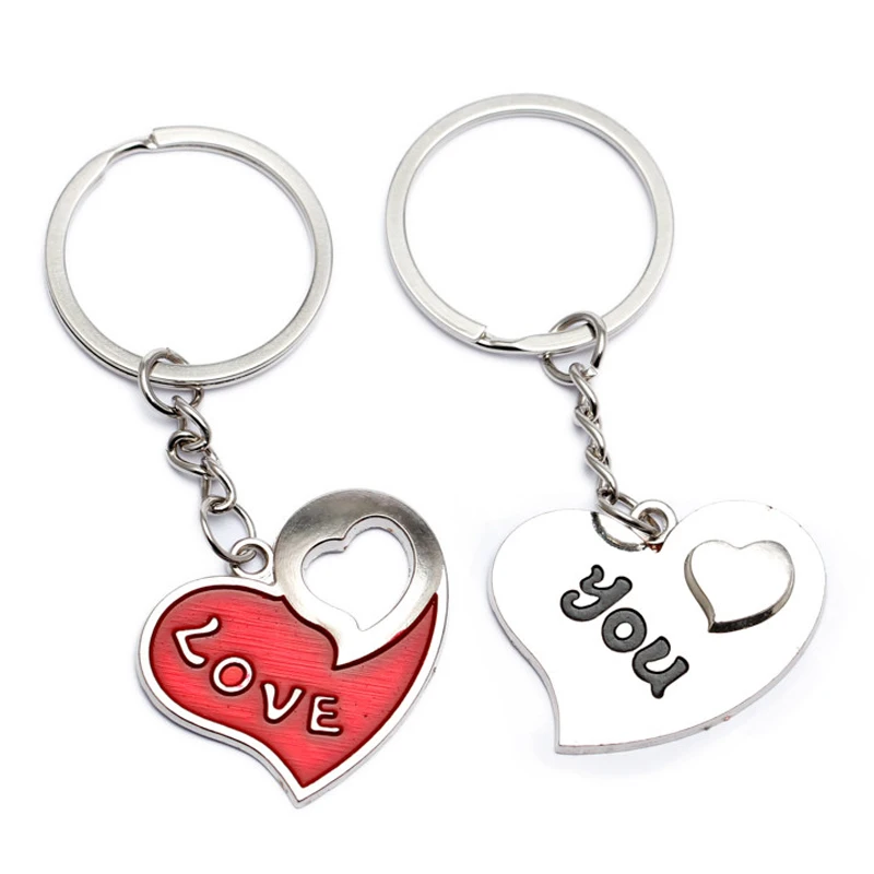 

5Pairs Lovers Key Rings Couple Keychain Double Hearts Love Key Chain Souvenirs Valentine's Day Gift Keychain Charms Wholesale
