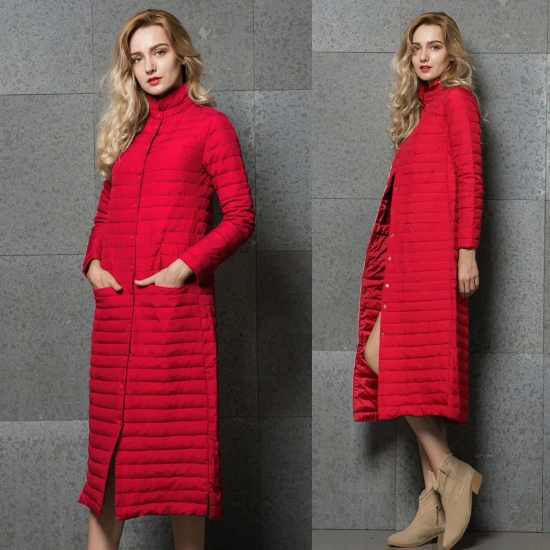 Легкий Женский пуховик 2019 зимнее Новое Белое Длинное Пальто приталенное супер