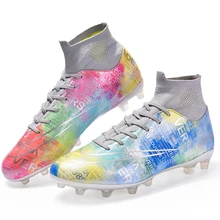 Football Boots Men Women Cleats Soccer Shoes Kids Turf TF FG Training High Top Ankle Sport Sneakers Chuteira Futebol Size 35-46