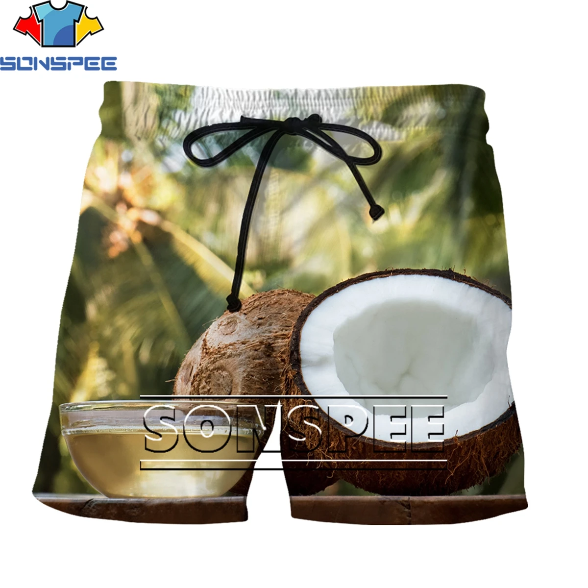 

SONSPEE Seaside Beach Vacation Party Coconut 3D Printing Men's Shorts Summer Personality Otaku Casual Loose Couple Clothing