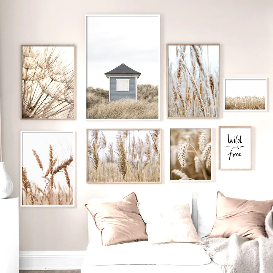 

Little Blue House Autumn Plant Wheat Dandelion Reed Flower Canvas Painting Nordic Posters And Prints Wall Art Pictures Home Deco