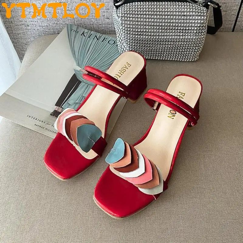

Size 34-43 Large Size Women's Shoes 41 New All-match Sandals Female Summer Mid-heel Buckle With Skirt Roman Slippers 42