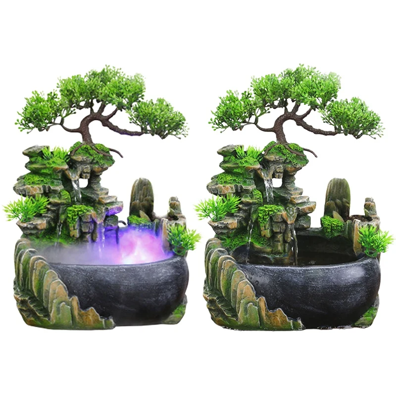 

Retail Creative Indoor Simulation Resin Rockery Waterfall Statue Feng Shui Water Fountain Home Garden Crafts-US Plug