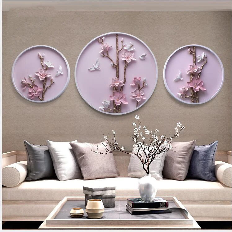 Роскошная 3D стерео рельефная настенная подвесная круглая картина цветы