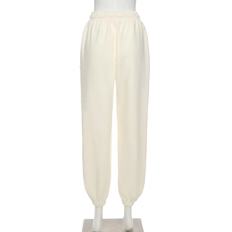 

Insts spring/summer 2021 new women's dress, loose and high-waisted, monogram embroidered slacks in pure color