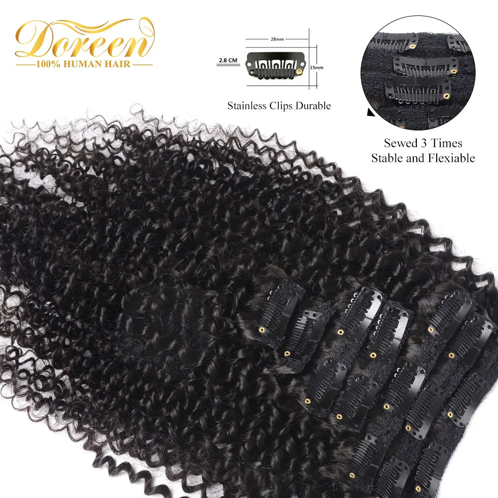 

Doreen Mongolian Afro Kinky Curly Weave Remy Hair Clip In Human Hair Extensions Natural Color Full Head 7Pcs/Set 120G