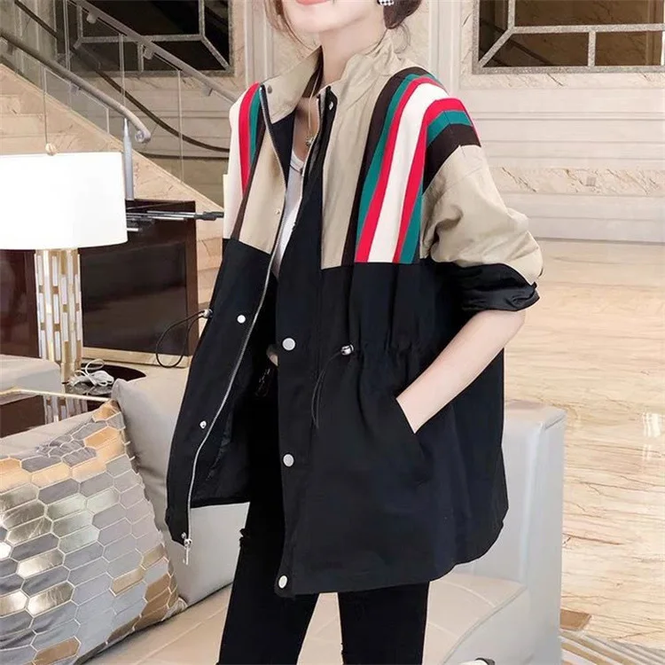 

Women's Windbreaker Large Size Casual Jacket Female 2022 Autumn Winter New Korean Style Loose and Thin Splicing Casual Jacket