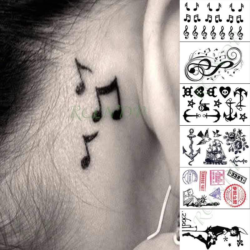 Водонепроницаемый временный стикер татуировки музыкальный штамп с символом