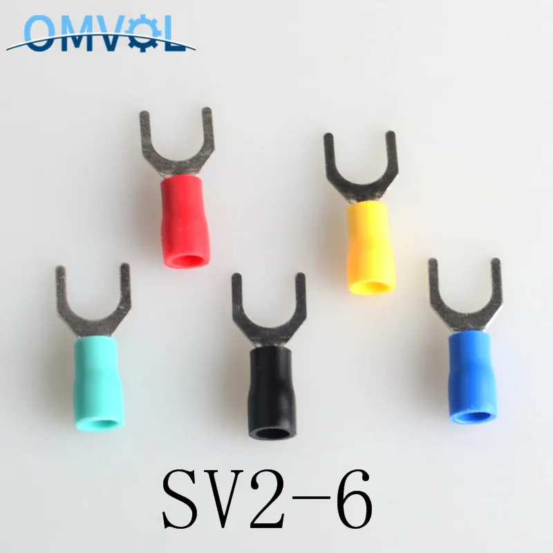 Mixed Colors 50 шт. SV2-6 красный Furcate кабель провода разъем Furcate предварительно изолирующие Вилка Лопата 16~ 14AWG провода обжимные клеммы SV2-6 SV - Цвет: Mixed Colors