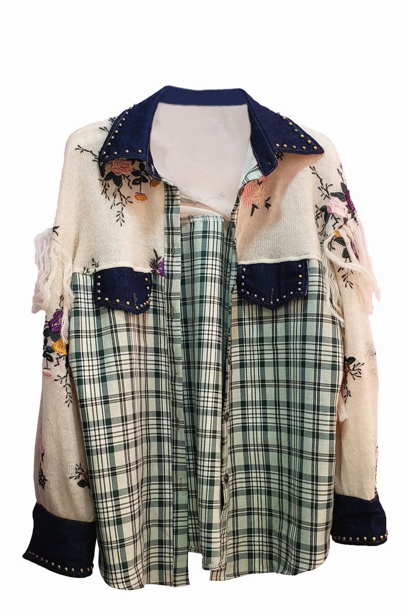 

Autumn Shirt New Style 2020 Plaid Print Splicing Full Blouse Women