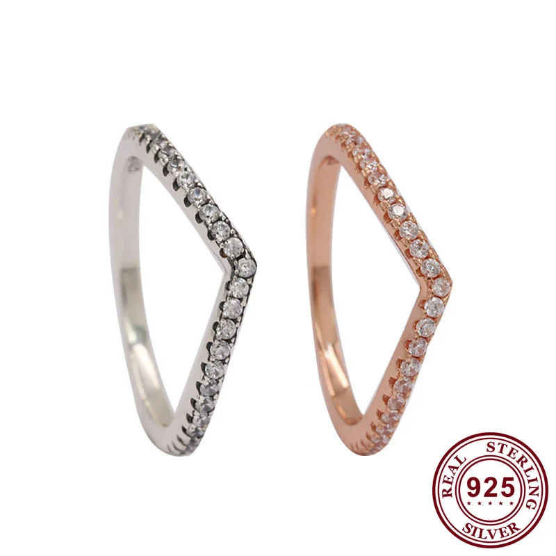 

Original 925 Sterling Silver Pan Ring Rose Gold With Crystal Ring For Women Wedding Party Gift Fashion Jewelry