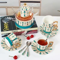 nordic bone china tea set coffee cup glass flower tea pot ceramic cup set household candle heating wholesale