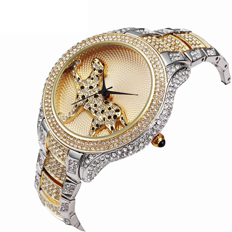 Часы мужские кварцевые в стиле хип-хоп Роскошные наручные с леопардовым принтом