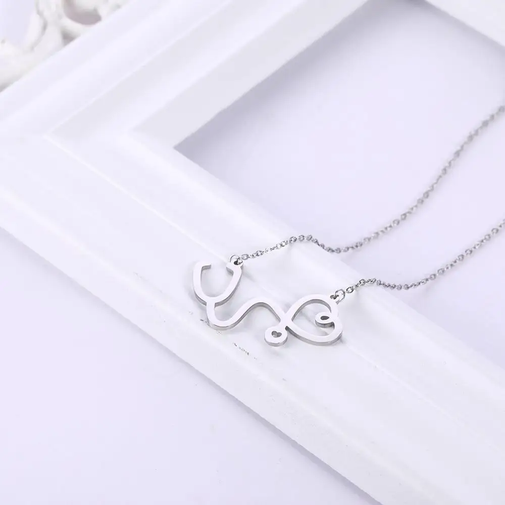 My shape Stethoscope 316L Stainless Steel Necklace Silvery Women Necklaces Pendant Choker Jewelry Fashion Gift For Girls | Украшения и