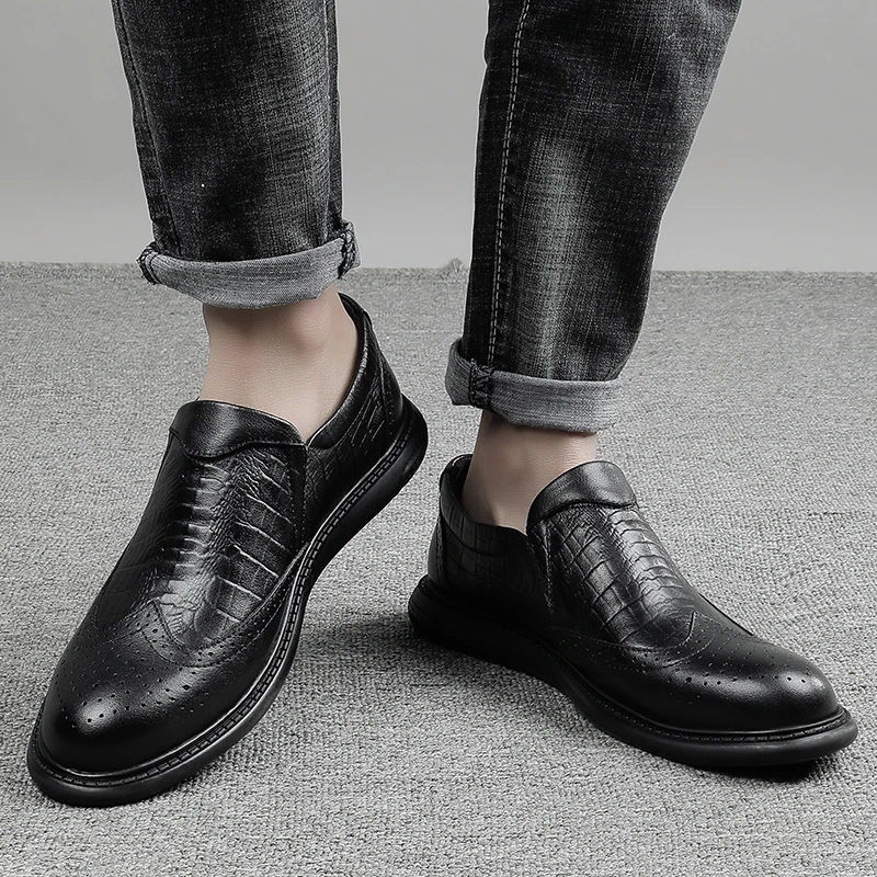 Bullock Spring Men Business Casual Scalp Cowhide Sets Dad Shoes Non-slip Formal Flats England Style Handmade oxford shoes | Обувь