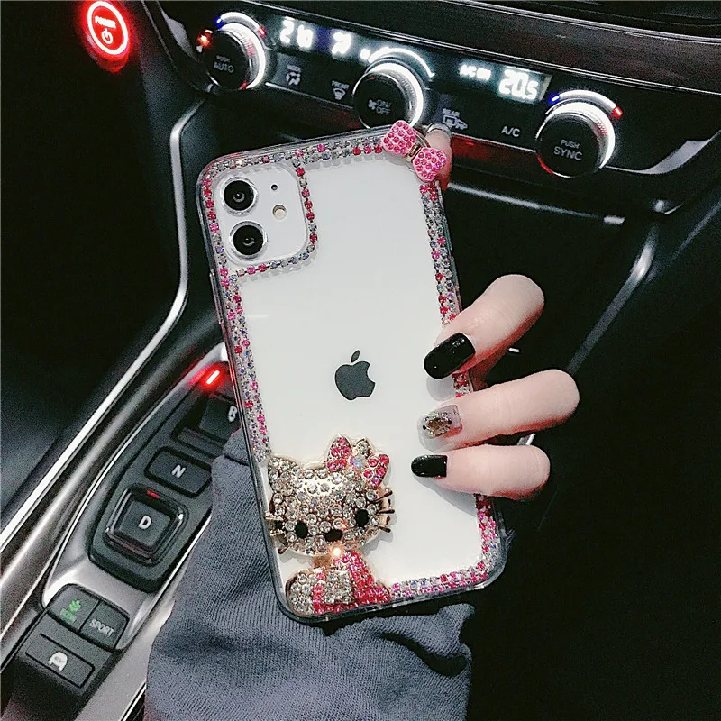 

For Samsung Galaxy A10/20/30/40/50/70/80/90 S A21/31/41/51/71 Fashion Cute Bling Diamond Bowknot Cartoon Cat Clear Case Cover